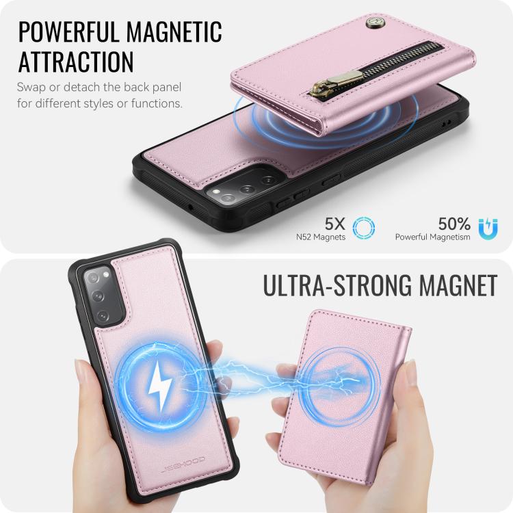 For Samsung Galaxy S20 FE 5G JEEHOOD J12 Exquisite RFID MagSafe Zipper Card Bag Phone Case