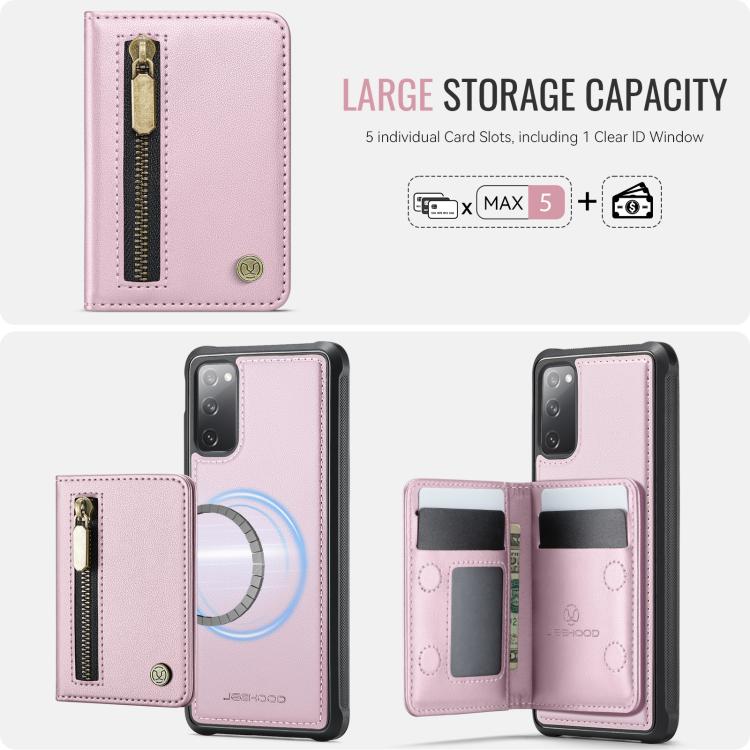 For Samsung Galaxy S20 FE 5G JEEHOOD J12 Exquisite RFID MagSafe Zipper Card Bag Phone Case