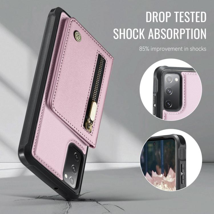 For Samsung Galaxy S20 FE 5G JEEHOOD J12 Exquisite RFID MagSafe Zipper Card Bag Phone Case