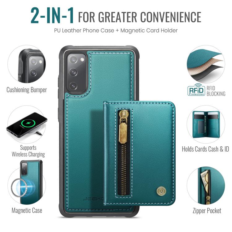 For Samsung Galaxy S20 FE 5G JEEHOOD J12 Exquisite RFID MagSafe Zipper Card Bag Phone Case