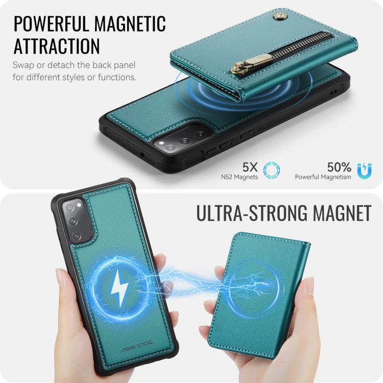 For Samsung Galaxy S20 FE 5G JEEHOOD J12 Exquisite RFID MagSafe Zipper Card Bag Phone Case