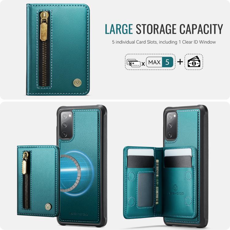For Samsung Galaxy S20 FE 5G JEEHOOD J12 Exquisite RFID MagSafe Zipper Card Bag Phone Case