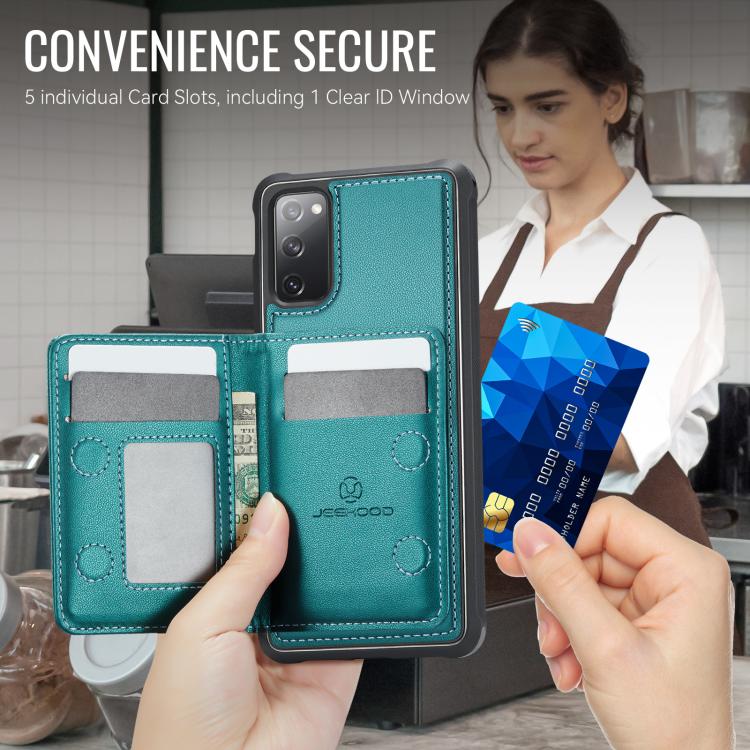 For Samsung Galaxy S20 FE 5G JEEHOOD J12 Exquisite RFID MagSafe Zipper Card Bag Phone Case