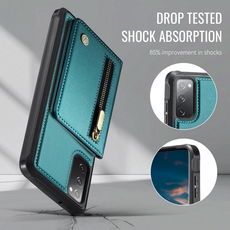 For Samsung Galaxy S20 FE 5G JEEHOOD J12 Exquisite RFID MagSafe Zipper Card Bag Phone Case