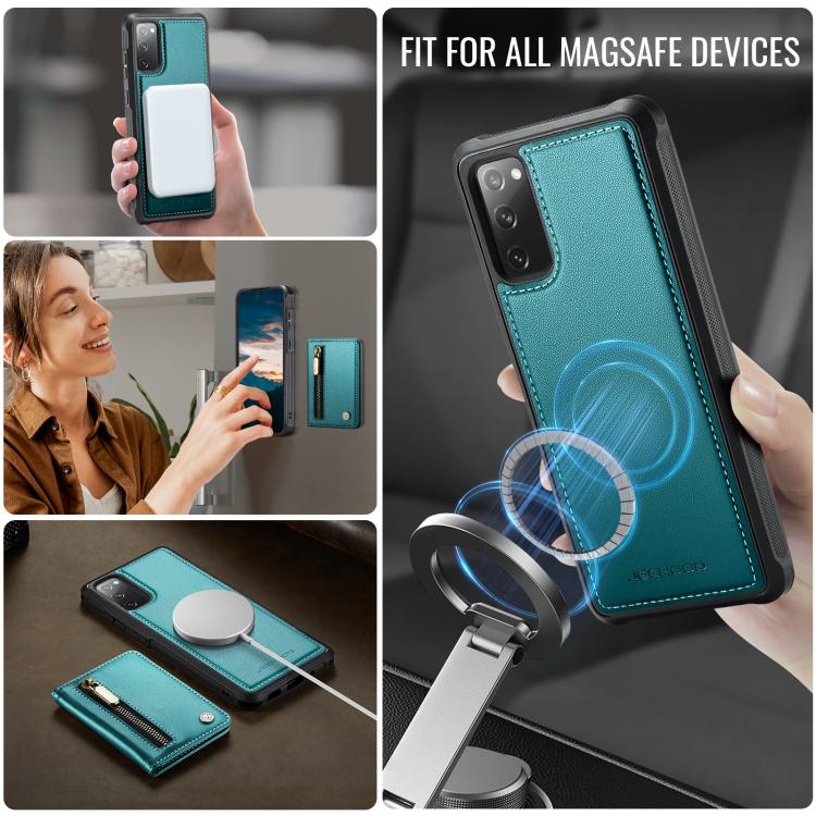 For Samsung Galaxy S20 FE 5G JEEHOOD J12 Exquisite RFID MagSafe Zipper Card Bag Phone Case