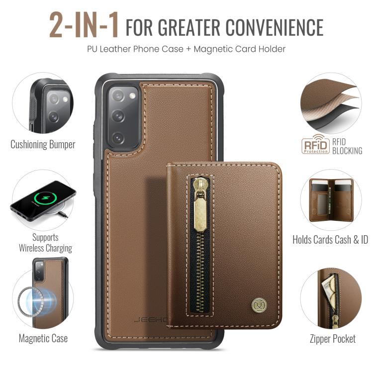 For Samsung Galaxy S20 FE 5G JEEHOOD J12 Exquisite RFID MagSafe Zipper Card Bag Phone Case