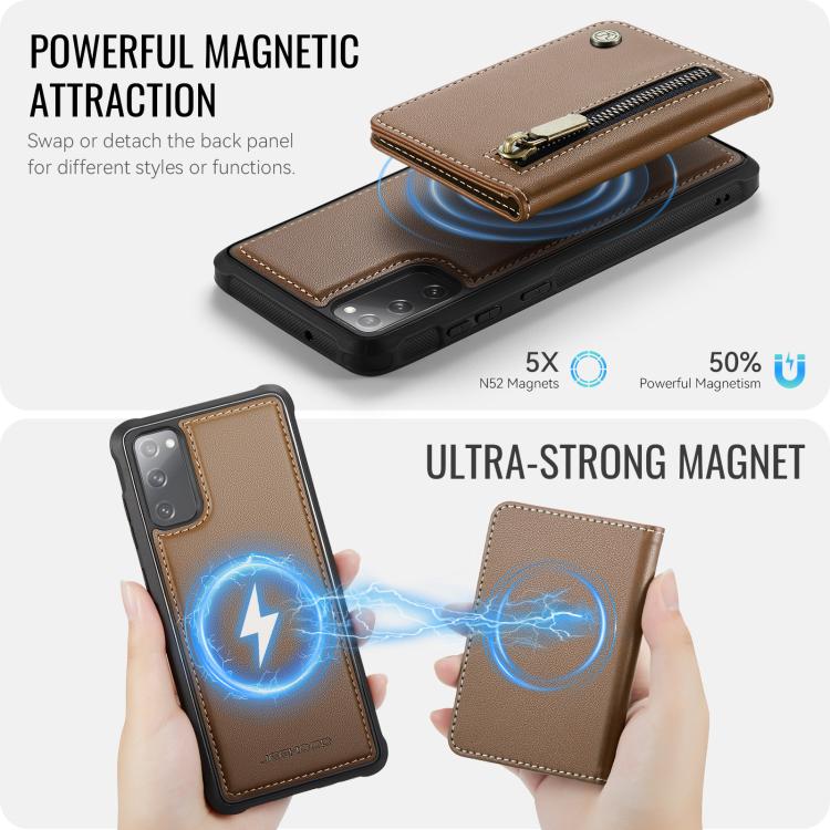 For Samsung Galaxy S20 FE 5G JEEHOOD J12 Exquisite RFID MagSafe Zipper Card Bag Phone Case