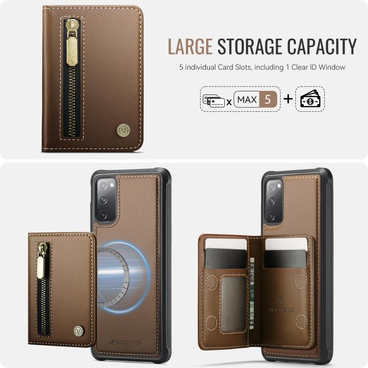For Samsung Galaxy S20 FE 5G JEEHOOD J12 Exquisite RFID MagSafe Zipper Card Bag Phone Case