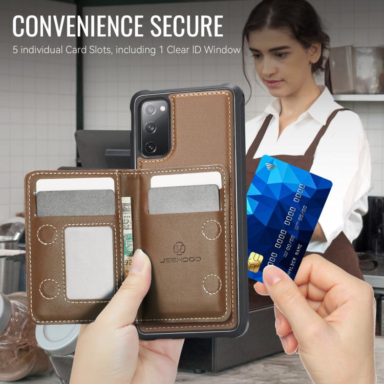 For Samsung Galaxy S20 FE 5G JEEHOOD J12 Exquisite RFID MagSafe Zipper Card Bag Phone Case
