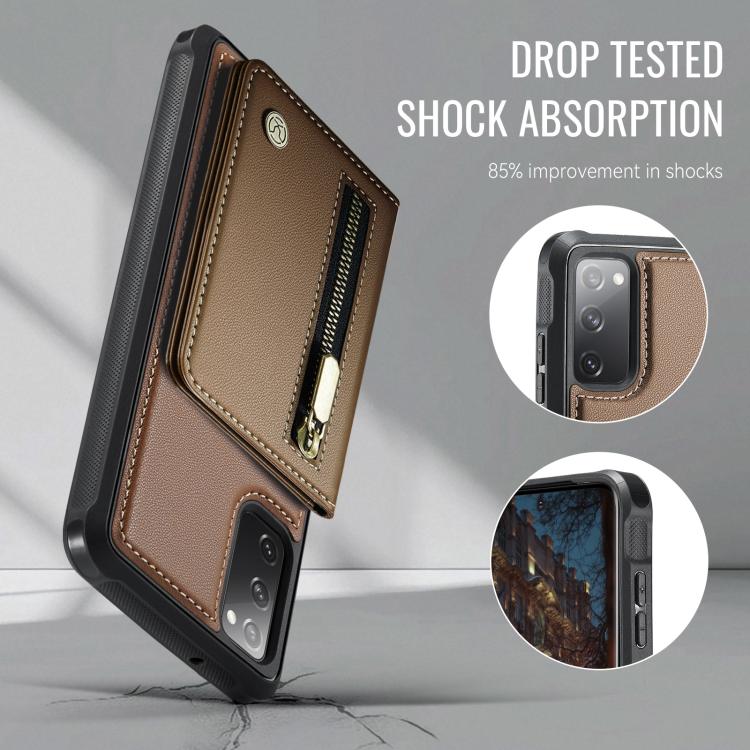 For Samsung Galaxy S20 FE 5G JEEHOOD J12 Exquisite RFID MagSafe Zipper Card Bag Phone Case