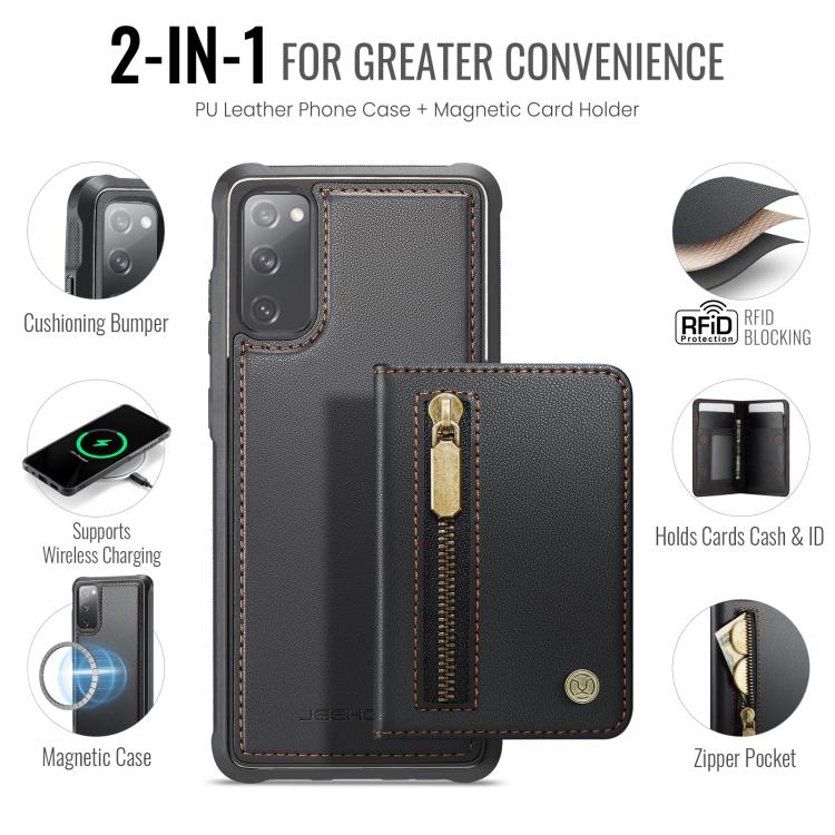For Samsung Galaxy S20 FE 5G JEEHOOD J12 Exquisite RFID MagSafe Zipper Card Bag Phone Case