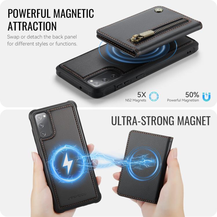 For Samsung Galaxy S20 FE 5G JEEHOOD J12 Exquisite RFID MagSafe Zipper Card Bag Phone Case