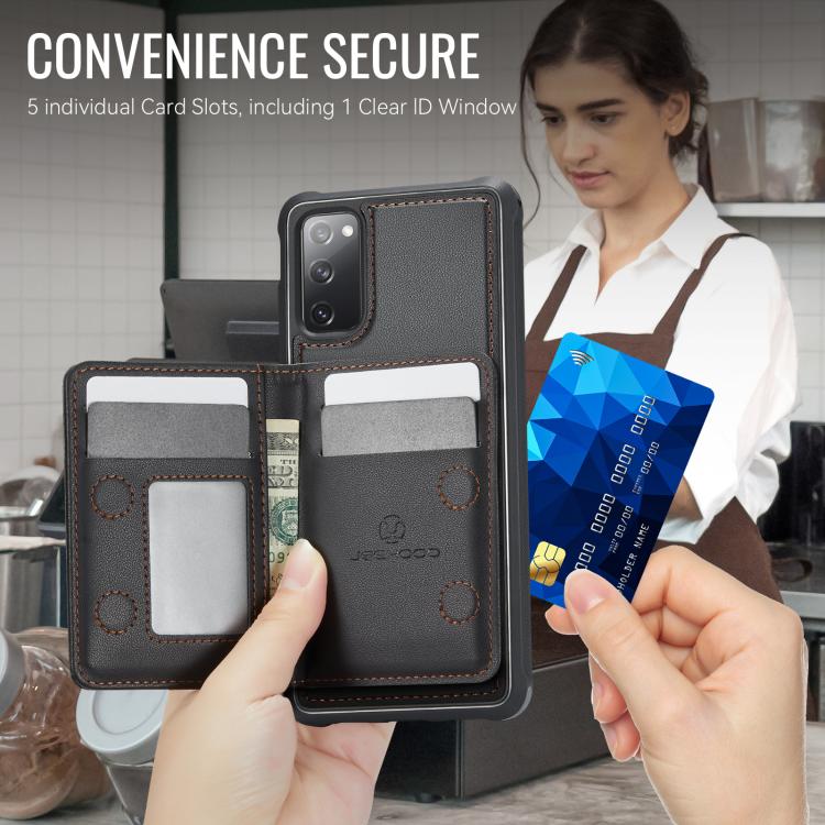 For Samsung Galaxy S20 FE 5G JEEHOOD J12 Exquisite RFID MagSafe Zipper Card Bag Phone Case