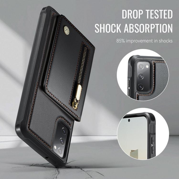 For Samsung Galaxy S20 FE 5G JEEHOOD J12 Exquisite RFID MagSafe Zipper Card Bag Phone Case