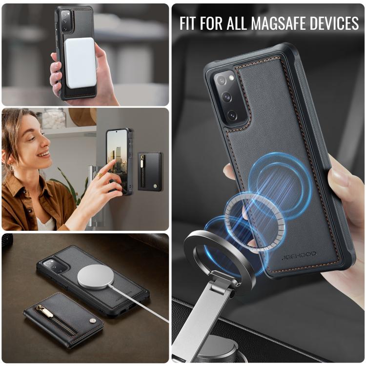 For Samsung Galaxy S20 FE 5G JEEHOOD J12 Exquisite RFID MagSafe Zipper Card Bag Phone Case