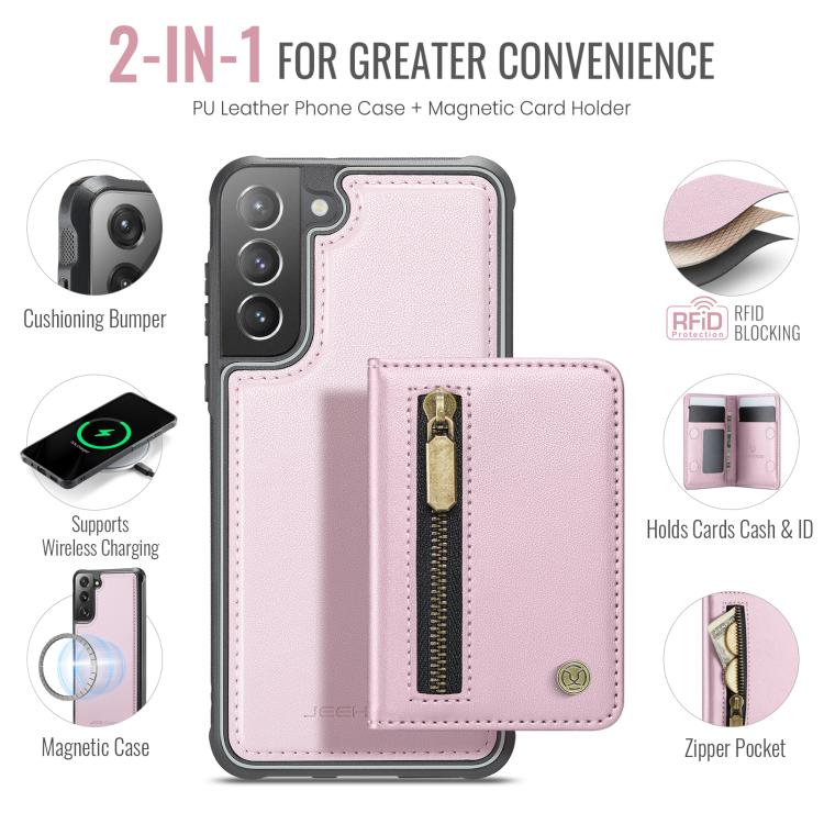 For Samsung Galaxy S22+ 5G JEEHOOD J12 Exquisite RFID MagSafe Zipper Card Bag Phone Case