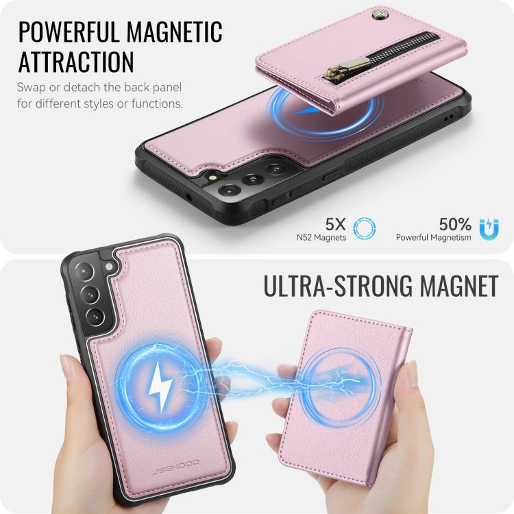For Samsung Galaxy S22+ 5G JEEHOOD J12 Exquisite RFID MagSafe Zipper Card Bag Phone Case