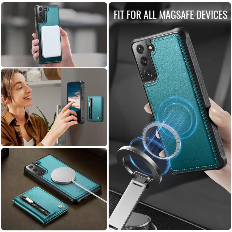 For Samsung Galaxy S22+ 5G JEEHOOD J12 Exquisite RFID MagSafe Zipper Card Bag Phone Case