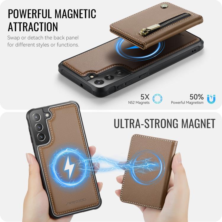 For Samsung Galaxy S22+ 5G JEEHOOD J12 Exquisite RFID MagSafe Zipper Card Bag Phone Case
