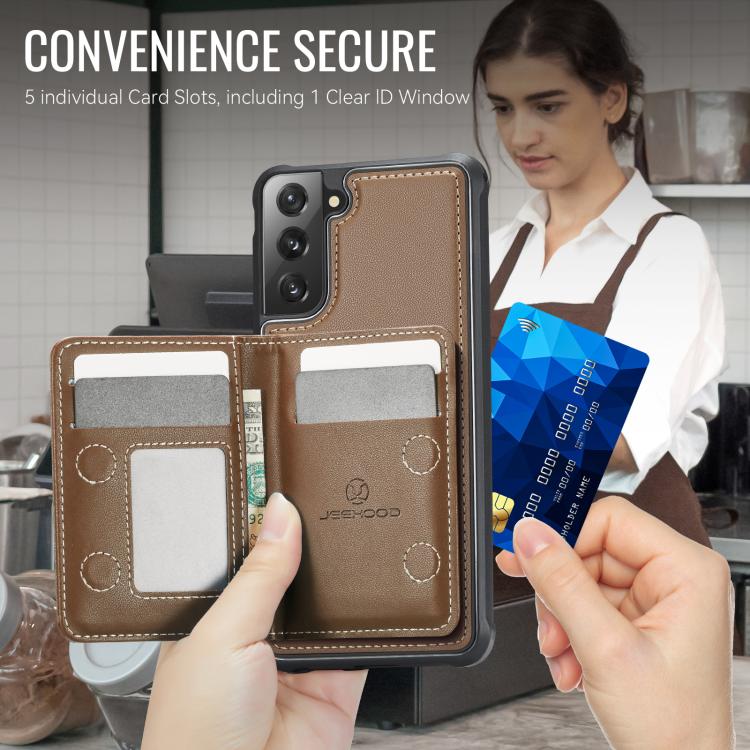 For Samsung Galaxy S22+ 5G JEEHOOD J12 Exquisite RFID MagSafe Zipper Card Bag Phone Case