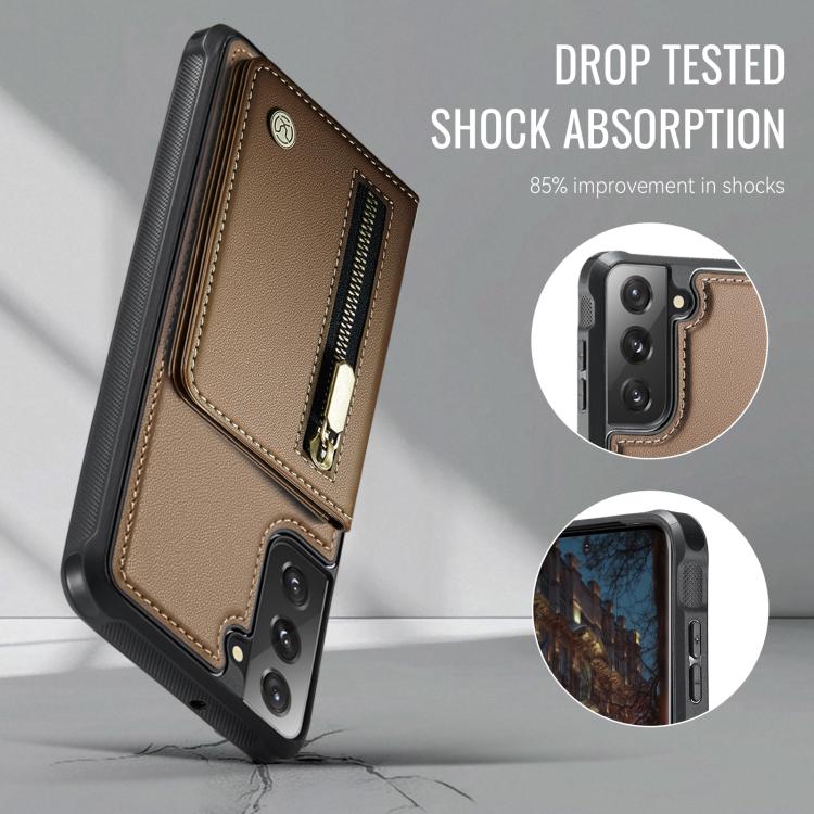 For Samsung Galaxy S22+ 5G JEEHOOD J12 Exquisite RFID MagSafe Zipper Card Bag Phone Case