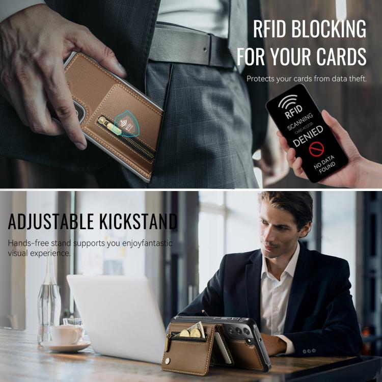 For Samsung Galaxy S22+ 5G JEEHOOD J12 Exquisite RFID MagSafe Zipper Card Bag Phone Case