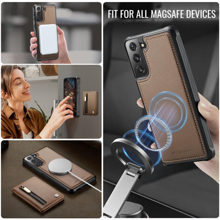 For Samsung Galaxy S22+ 5G JEEHOOD J12 Exquisite RFID MagSafe Zipper Card Bag Phone Case