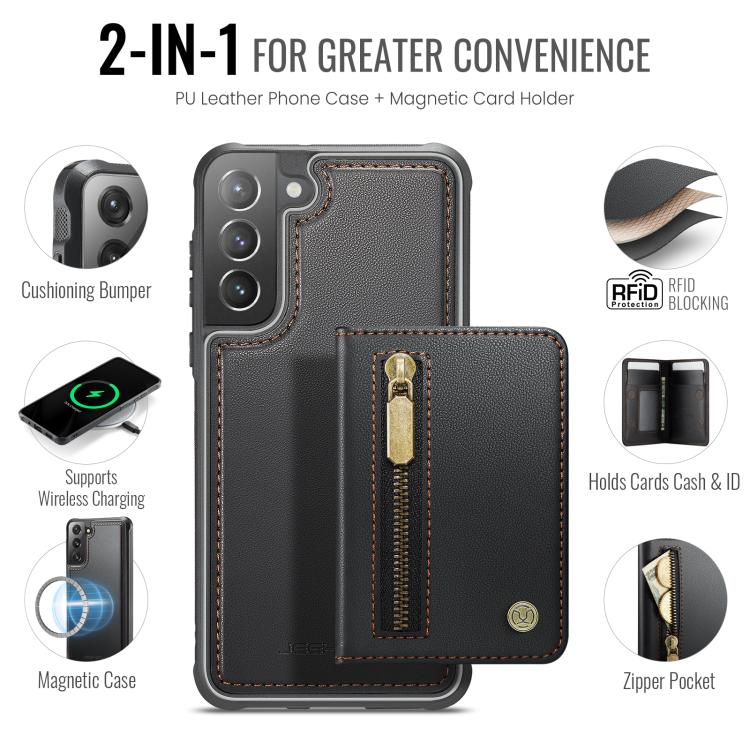 For Samsung Galaxy S22+ 5G JEEHOOD J12 Exquisite RFID MagSafe Zipper Card Bag Phone Case