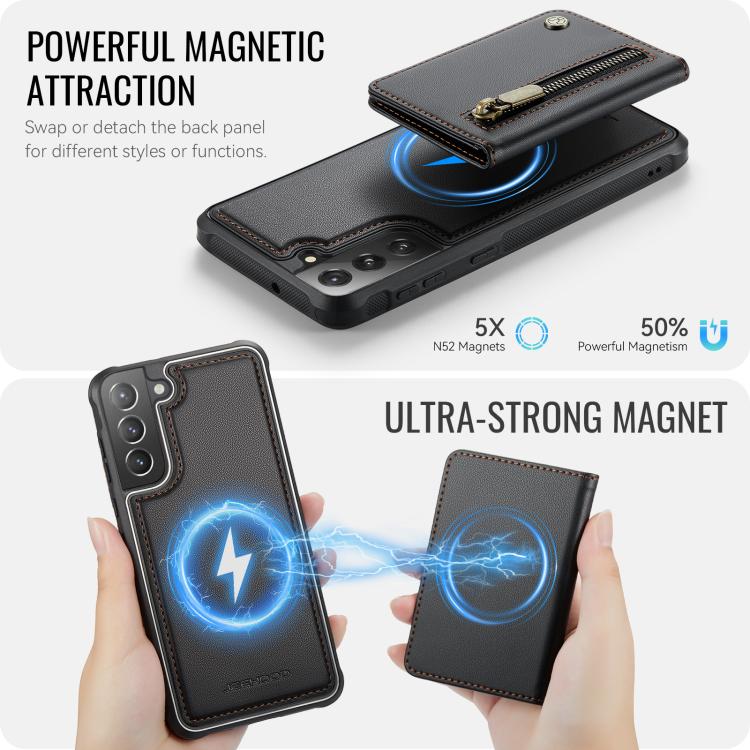 For Samsung Galaxy S22+ 5G JEEHOOD J12 Exquisite RFID MagSafe Zipper Card Bag Phone Case