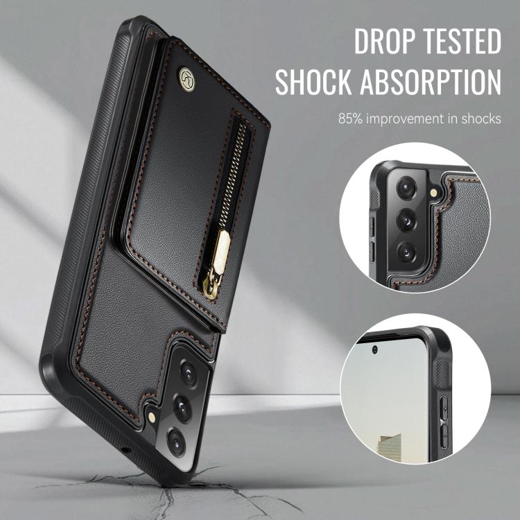 For Samsung Galaxy S22+ 5G JEEHOOD J12 Exquisite RFID MagSafe Zipper Card Bag Phone Case
