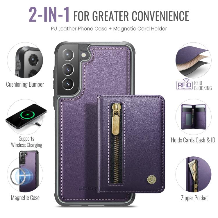 For Samsung Galaxy S21 5G JEEHOOD J12 Exquisite RFID MagSafe Zipper Card Bag Phone Case