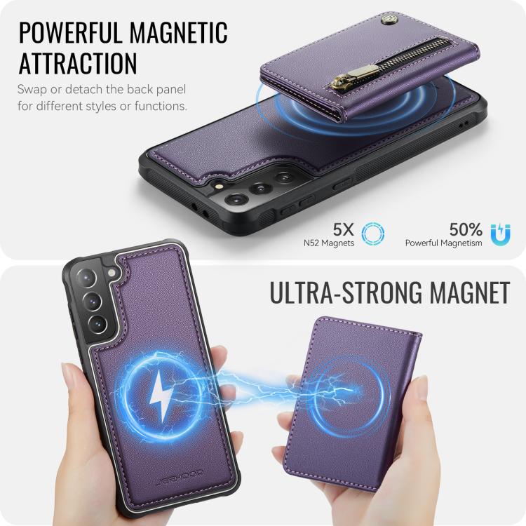 For Samsung Galaxy S21 5G JEEHOOD J12 Exquisite RFID MagSafe Zipper Card Bag Phone Case