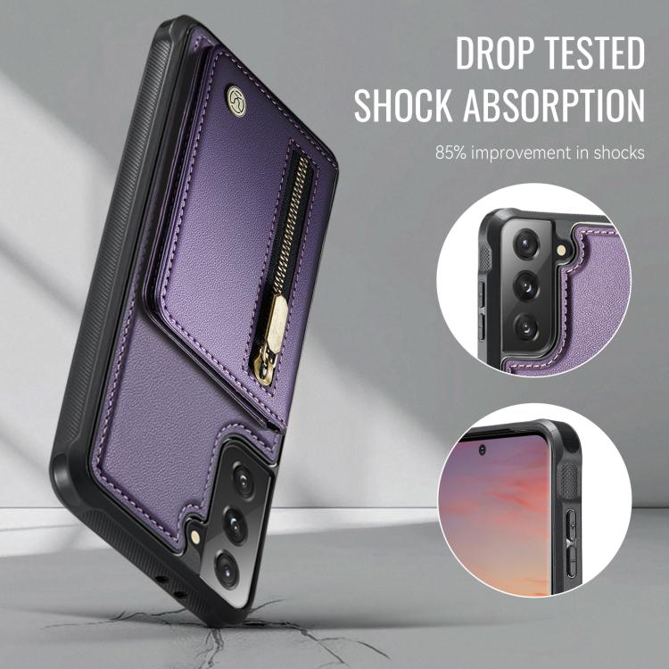 For Samsung Galaxy S21 5G JEEHOOD J12 Exquisite RFID MagSafe Zipper Card Bag Phone Case
