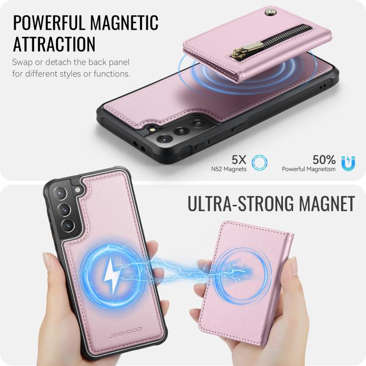 For Samsung Galaxy S21 5G JEEHOOD J12 Exquisite RFID MagSafe Zipper Card Bag Phone Case