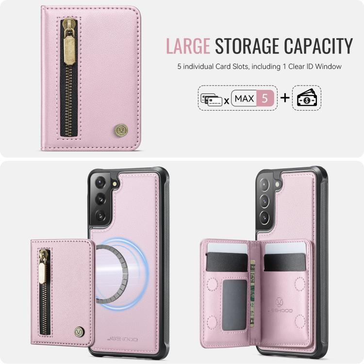 For Samsung Galaxy S21 5G JEEHOOD J12 Exquisite RFID MagSafe Zipper Card Bag Phone Case