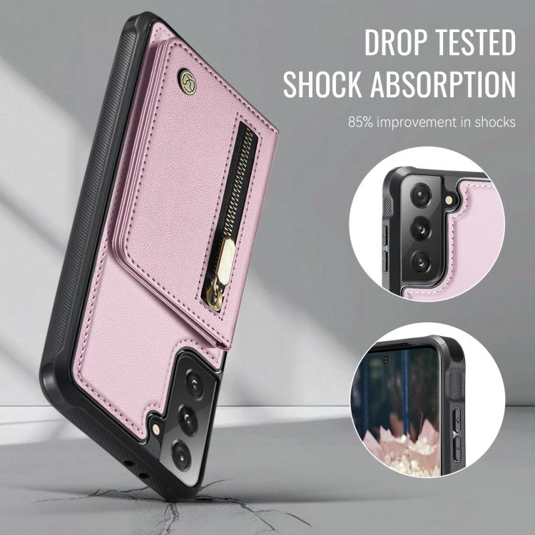 For Samsung Galaxy S21 5G JEEHOOD J12 Exquisite RFID MagSafe Zipper Card Bag Phone Case