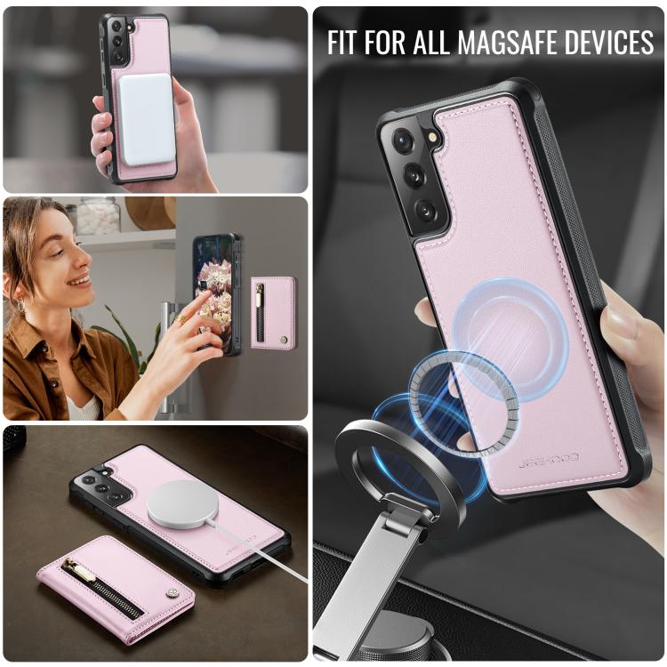 For Samsung Galaxy S21 5G JEEHOOD J12 Exquisite RFID MagSafe Zipper Card Bag Phone Case