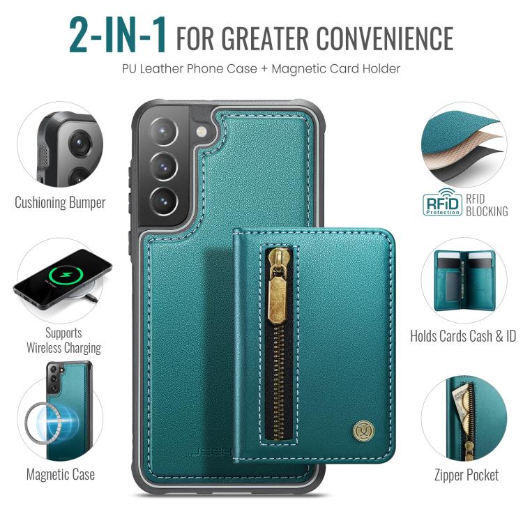 For Samsung Galaxy S21 5G JEEHOOD J12 Exquisite RFID MagSafe Zipper Card Bag Phone Case
