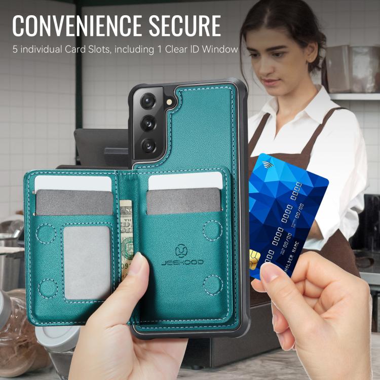 For Samsung Galaxy S21 5G JEEHOOD J12 Exquisite RFID MagSafe Zipper Card Bag Phone Case