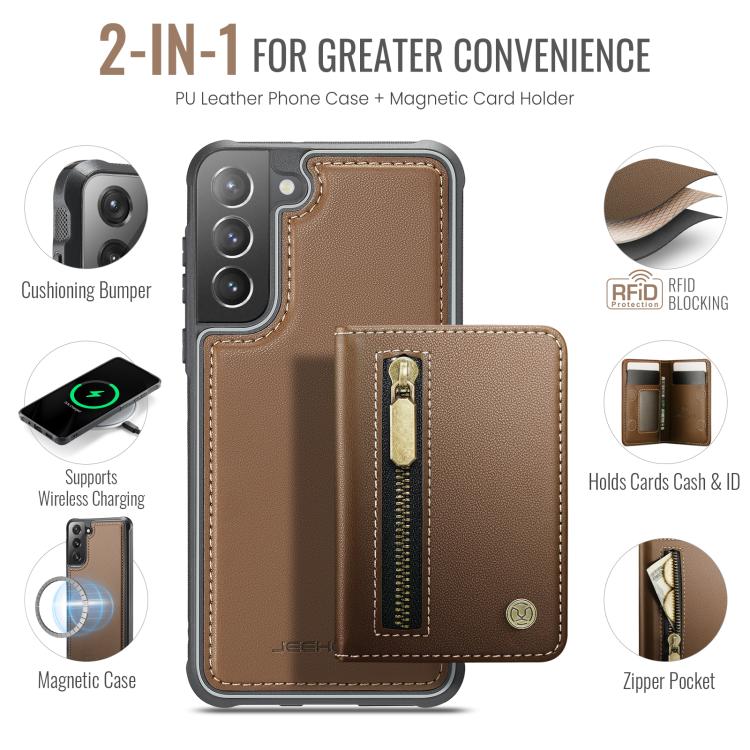 For Samsung Galaxy S21 5G JEEHOOD J12 Exquisite RFID MagSafe Zipper Card Bag Phone Case