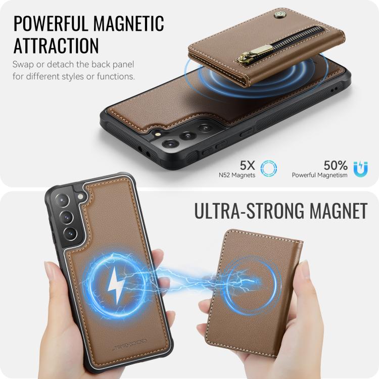 For Samsung Galaxy S21 5G JEEHOOD J12 Exquisite RFID MagSafe Zipper Card Bag Phone Case