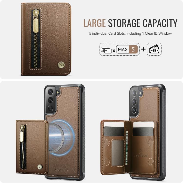 For Samsung Galaxy S21 5G JEEHOOD J12 Exquisite RFID MagSafe Zipper Card Bag Phone Case