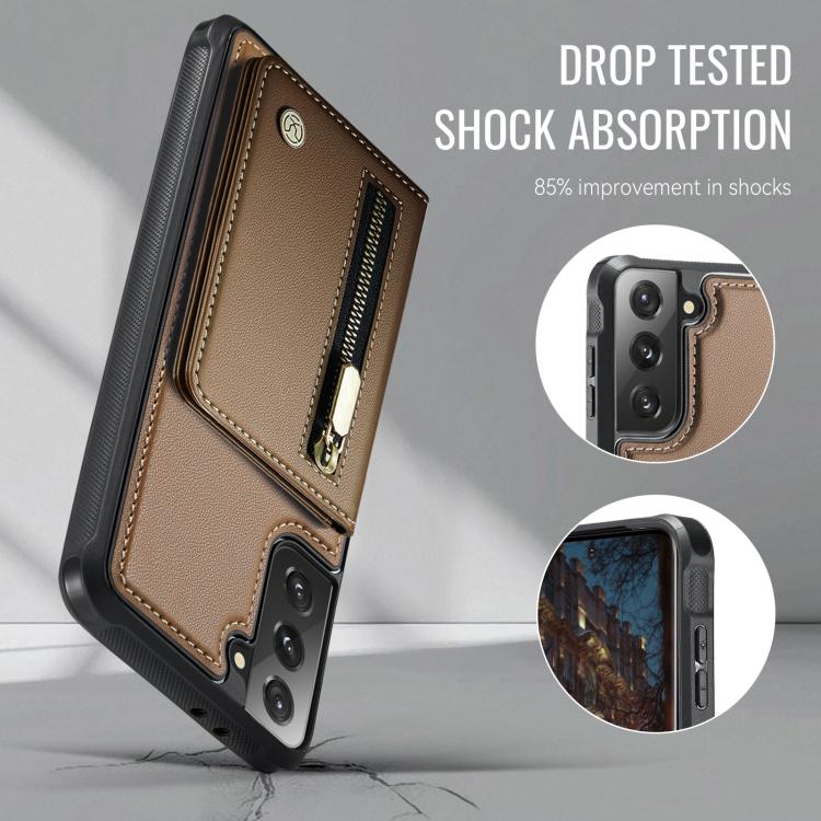 For Samsung Galaxy S21 5G JEEHOOD J12 Exquisite RFID MagSafe Zipper Card Bag Phone Case