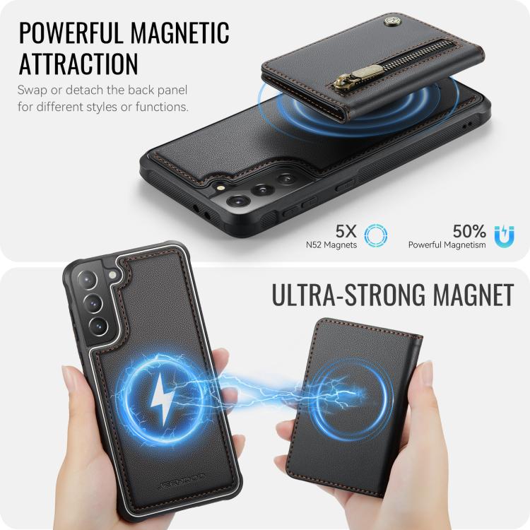For Samsung Galaxy S21 5G JEEHOOD J12 Exquisite RFID MagSafe Zipper Card Bag Phone Case