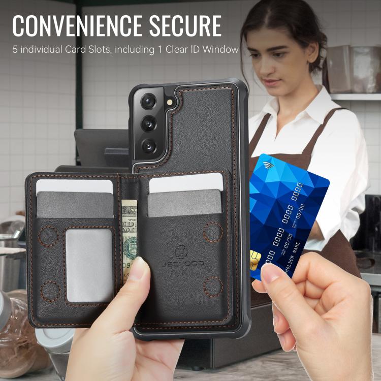 For Samsung Galaxy S21 5G JEEHOOD J12 Exquisite RFID MagSafe Zipper Card Bag Phone Case