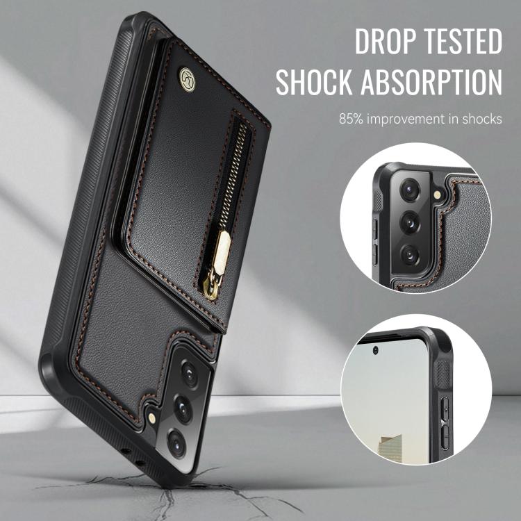 For Samsung Galaxy S21 5G JEEHOOD J12 Exquisite RFID MagSafe Zipper Card Bag Phone Case