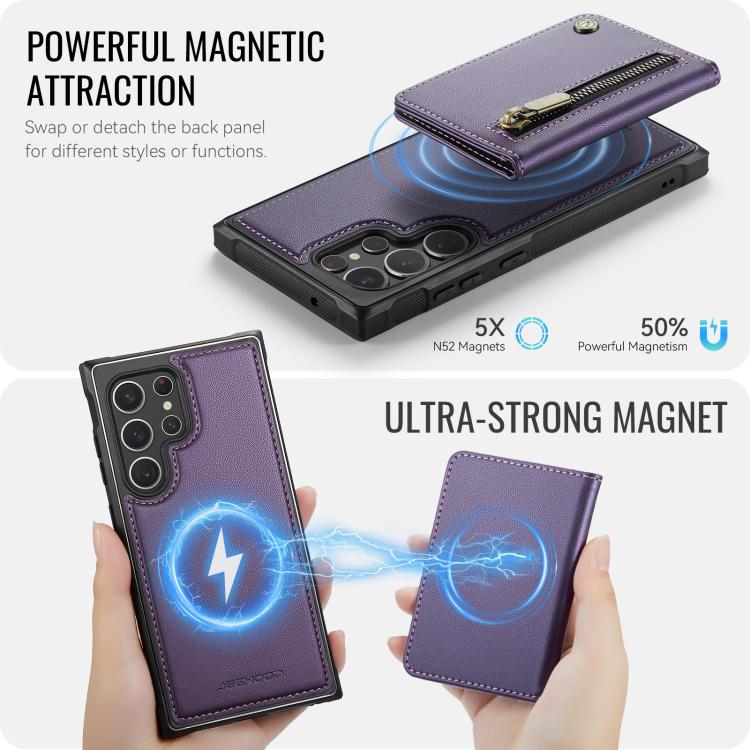 For Samsung Galaxy S22 Ultra 5G JEEHOOD J12 Exquisite RFID MagSafe Zipper Card Bag Phone Case