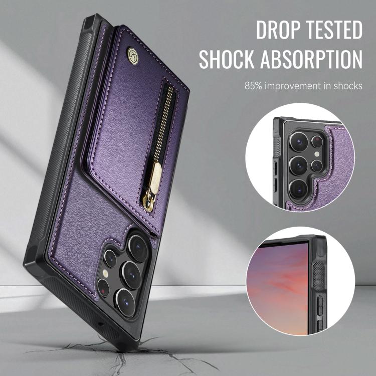 For Samsung Galaxy S22 Ultra 5G JEEHOOD J12 Exquisite RFID MagSafe Zipper Card Bag Phone Case