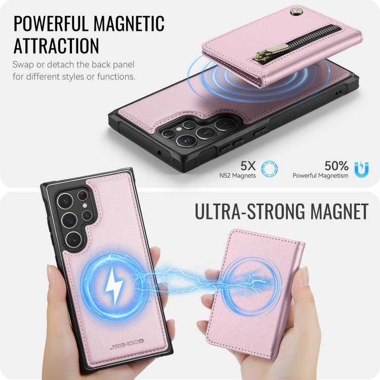 For Samsung Galaxy S22 Ultra 5G JEEHOOD J12 Exquisite RFID MagSafe Zipper Card Bag Phone Case