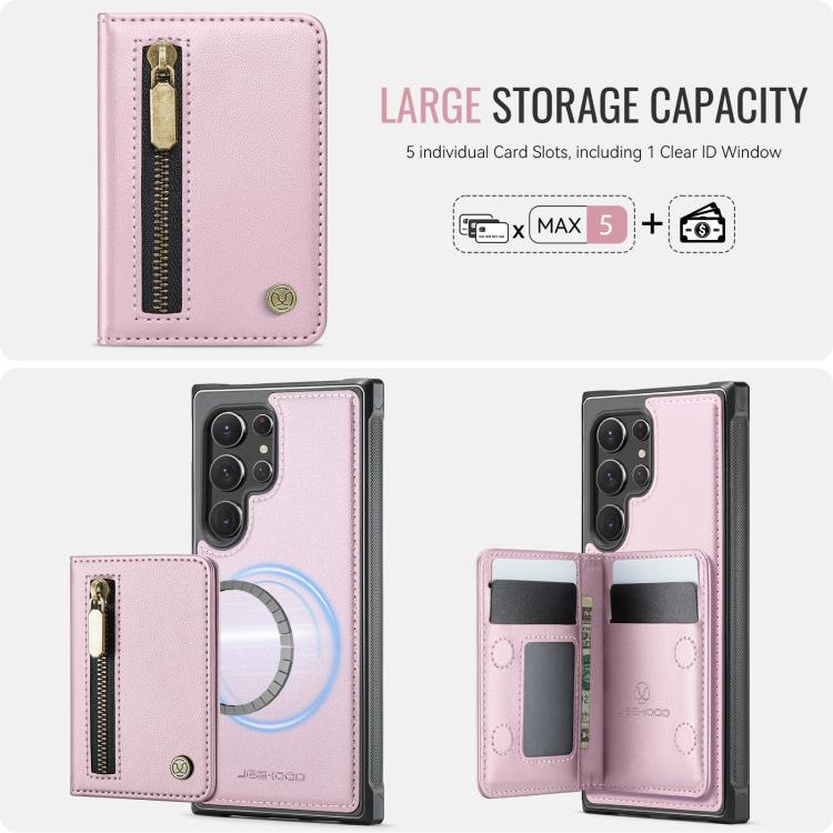 For Samsung Galaxy S22 Ultra 5G JEEHOOD J12 Exquisite RFID MagSafe Zipper Card Bag Phone Case